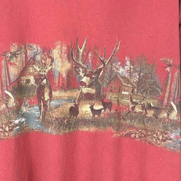 Sun River Men’s Size XL Maroon Deer Forest Graphic 100% Cotton Long Sleeved Tee - Picture 2 of 7